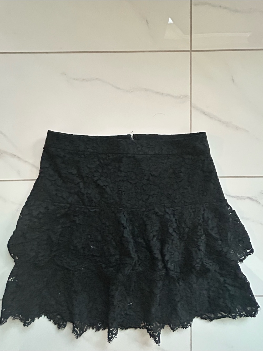 Black Lace Tiered Mini Skirt by Monique Lhuillier
